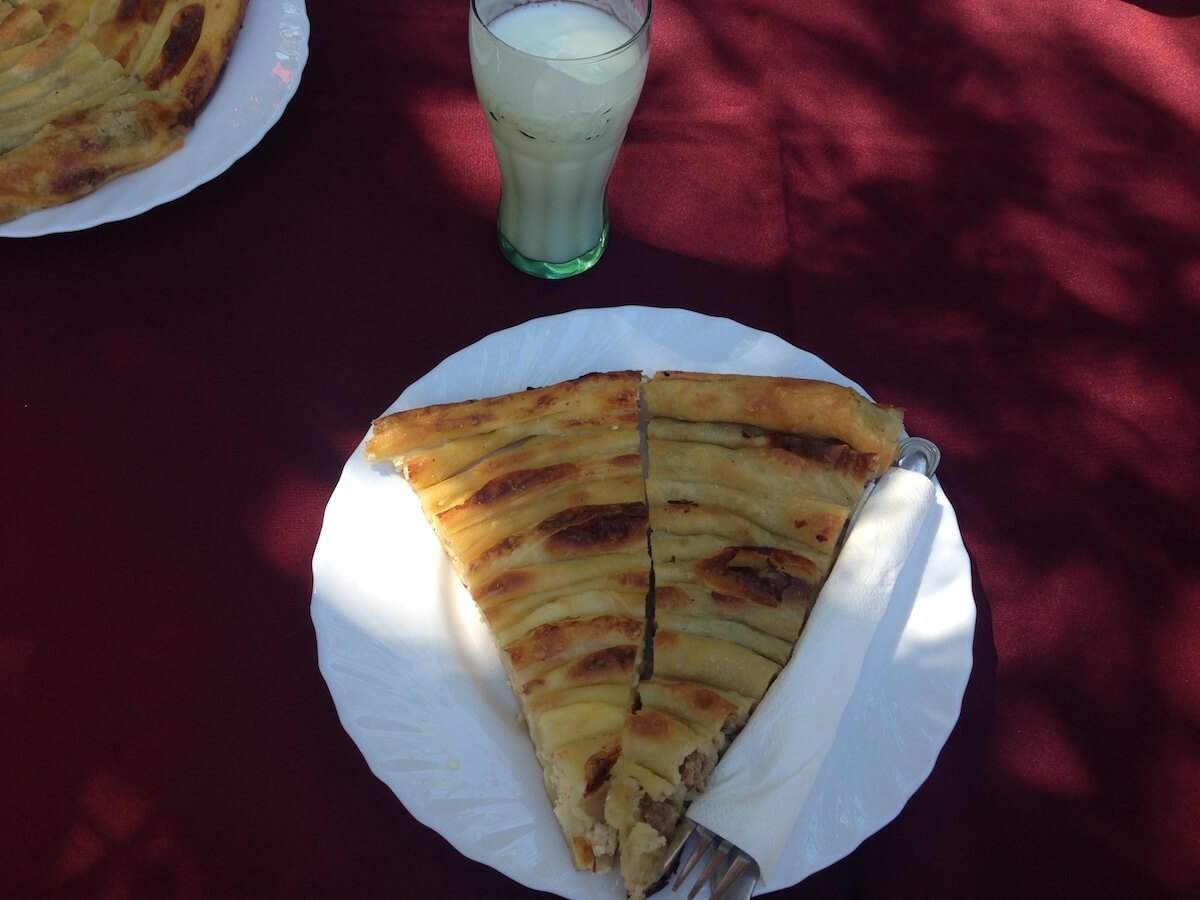 Burek and liquid yogurt breakfast