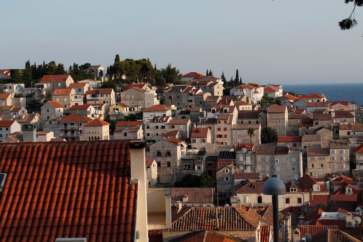 cobbled houses and red roofs in Hvar