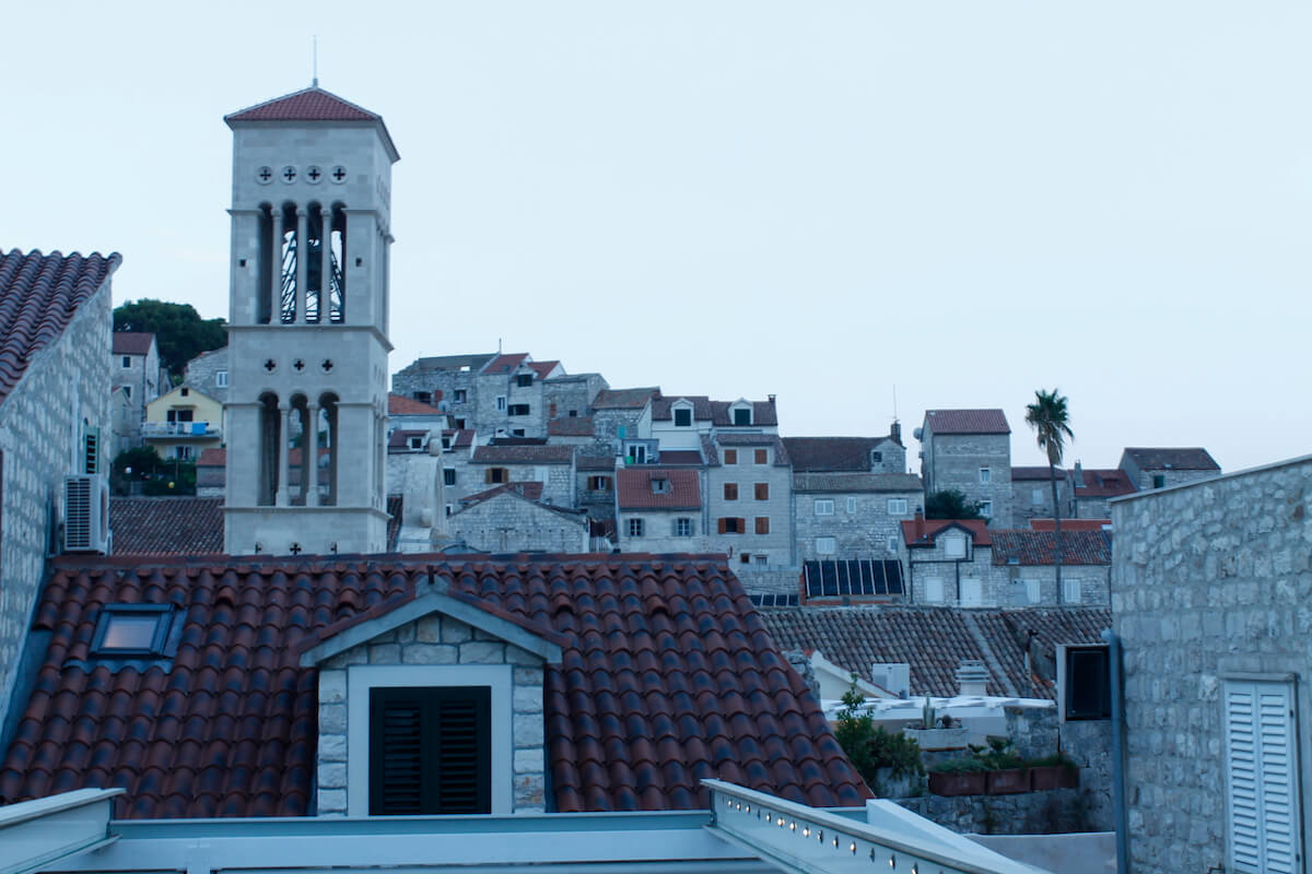 cobbled houses and red roofs in Hvar