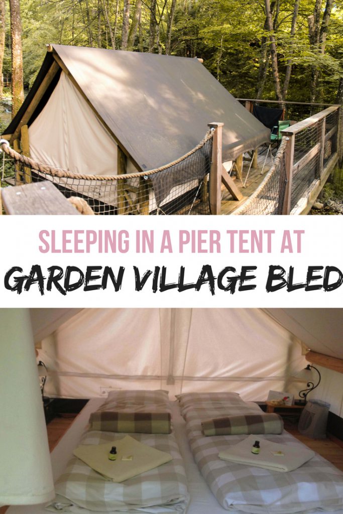 Sleeping in pier tents at Garden Village Bled