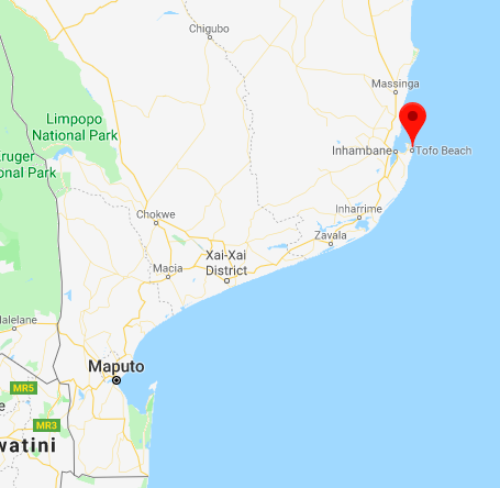 Where's Tofo in Mozambique - map