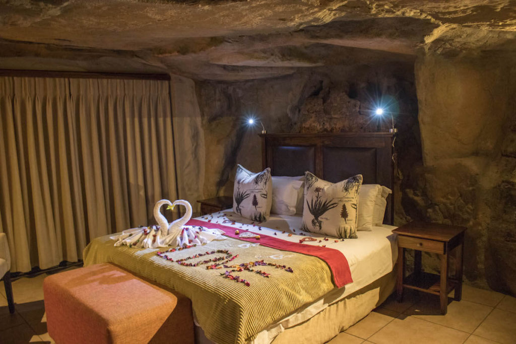 Interior of cave rooms at Kagga Kamma lodge